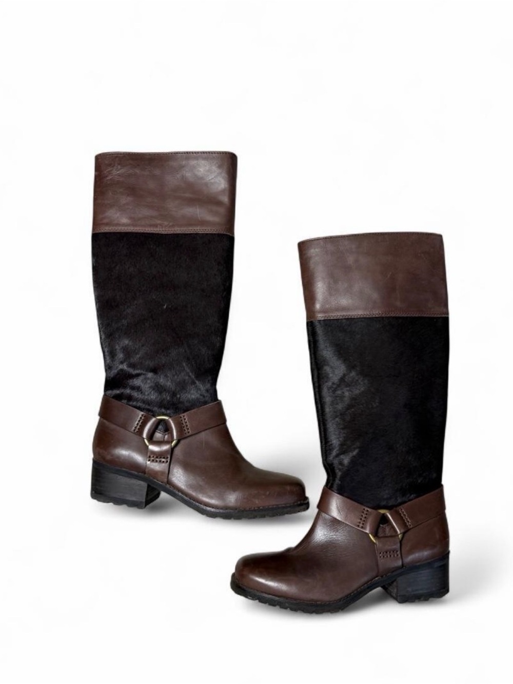 Lucky Brand Women’s 8M Brown Leather Pony Hair Harness Tall Riding Boots